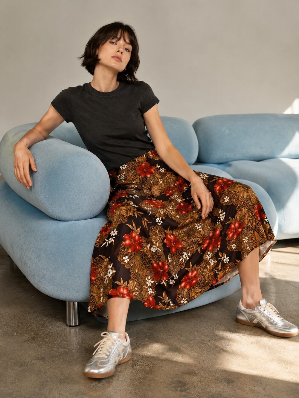 Kathie  Lee Collection Brown Floral Lace Print A-Line Midi Skirt Size 14